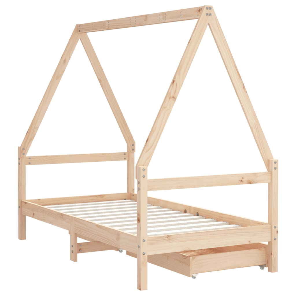 Kids Bed Frame with Drawers 80x160 cm Solid Wood Pine